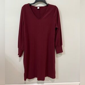 Old Navy Maroon Ribbed Knit Long Sleeve Puff Sleeve Sweater Dress Large Petite